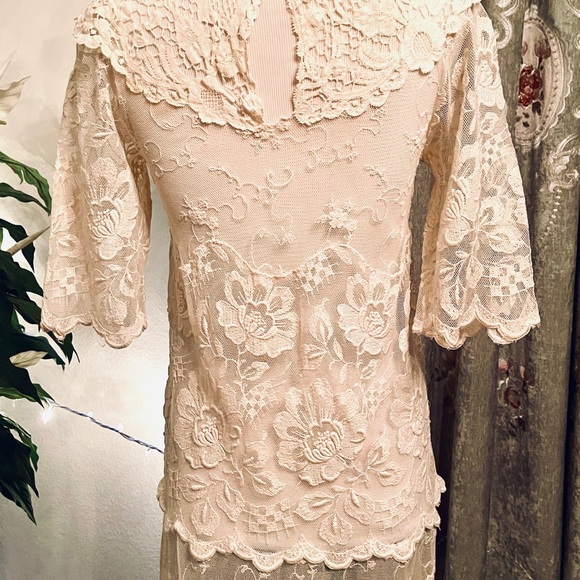 ANTIQUE Vintage  1920s HANDMADE Tambour Needle lace Drop Waist WEDDING dress - Picture 4 of 9